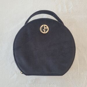 Giorgio Armani Black Round Velvet Cosmetic Bag Travel Makeup Pouch Top Handle